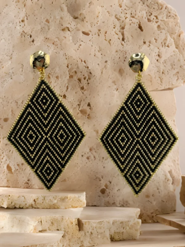 Golden-Noir-earrings-handcrafted-with-Miyuki-glass-beads-woven-piece-1