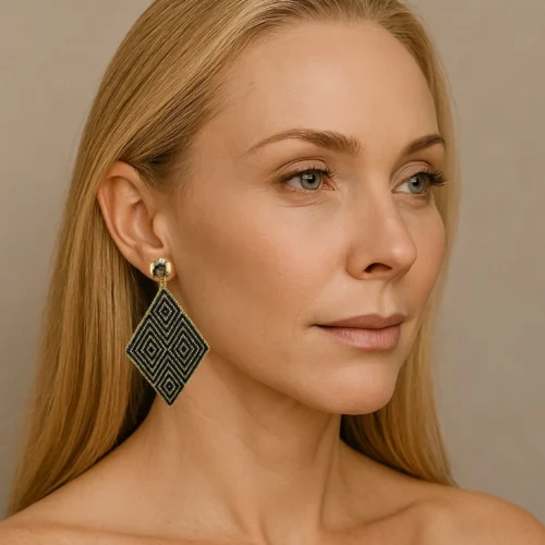 Golden-Noir-earrings-handcrafted-with-Miyuki-glass-beads-woven-piece-1